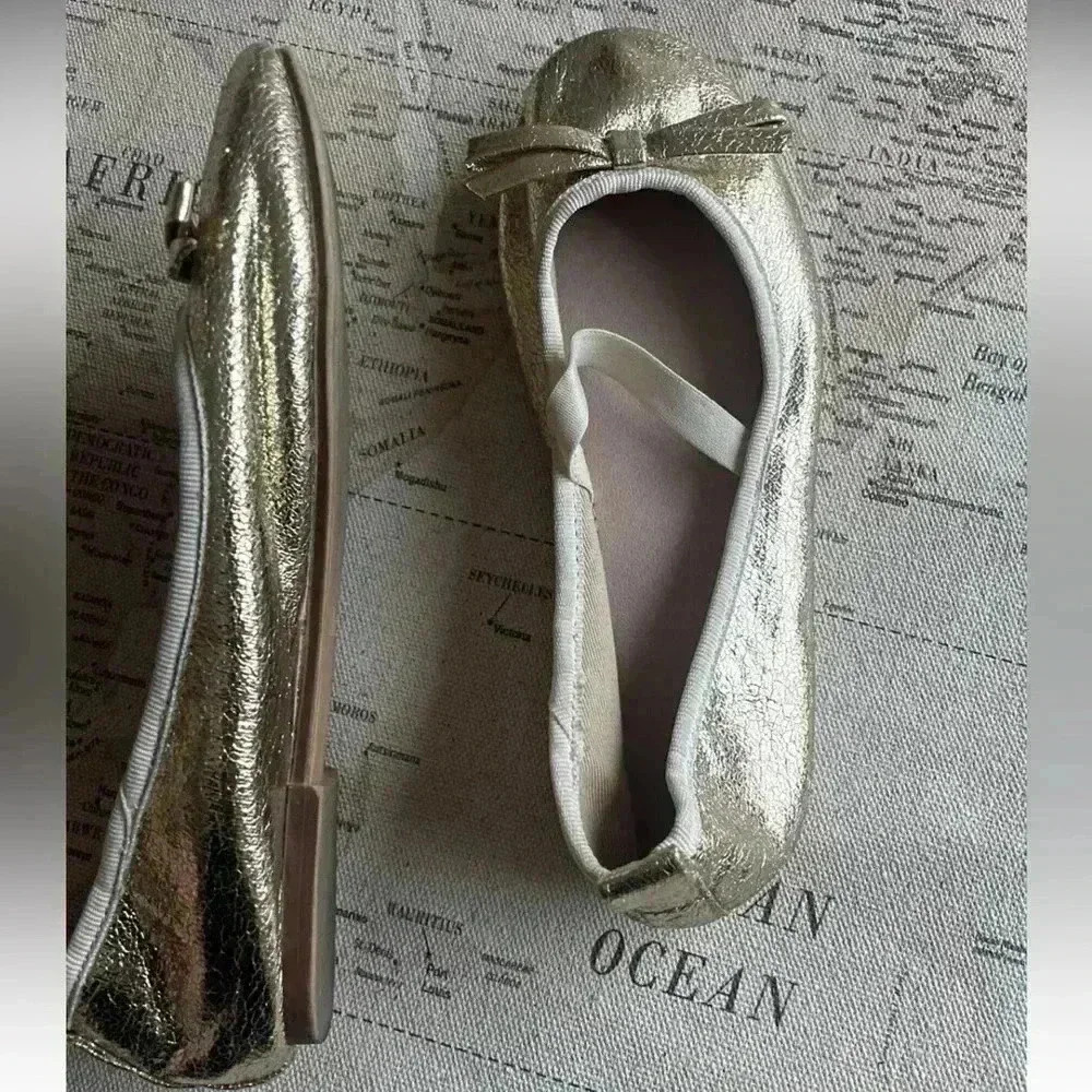 ZARA 31 (13.5), Gold Bow Ballet Flats - Picture 4 of 7